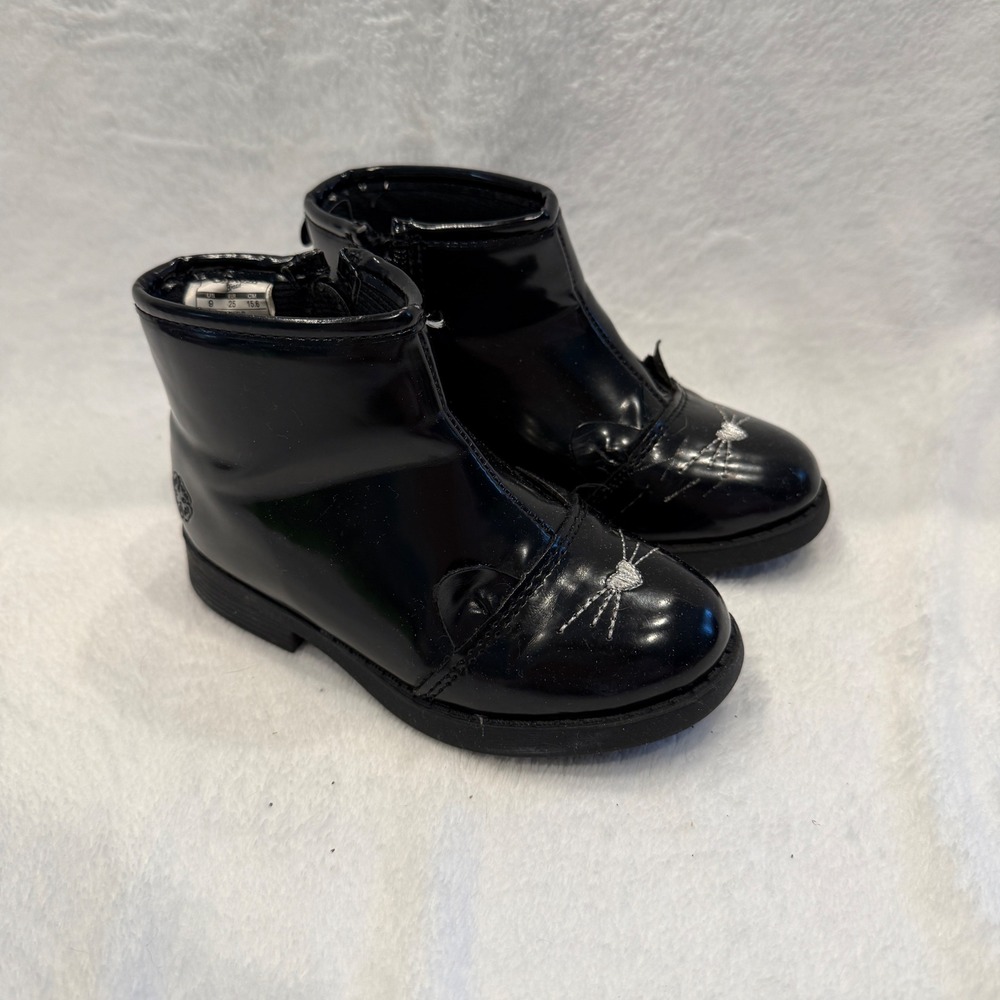 OshKosh Bgosh Kids Black Kitten Face Ankle Boots Size 9